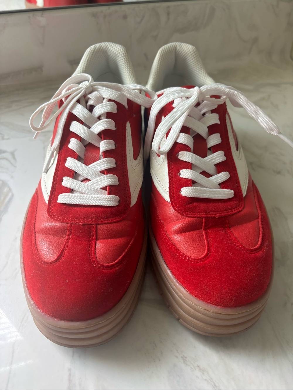 Lucky Step Red & White Platform Sneakers Gum Sole Size 9